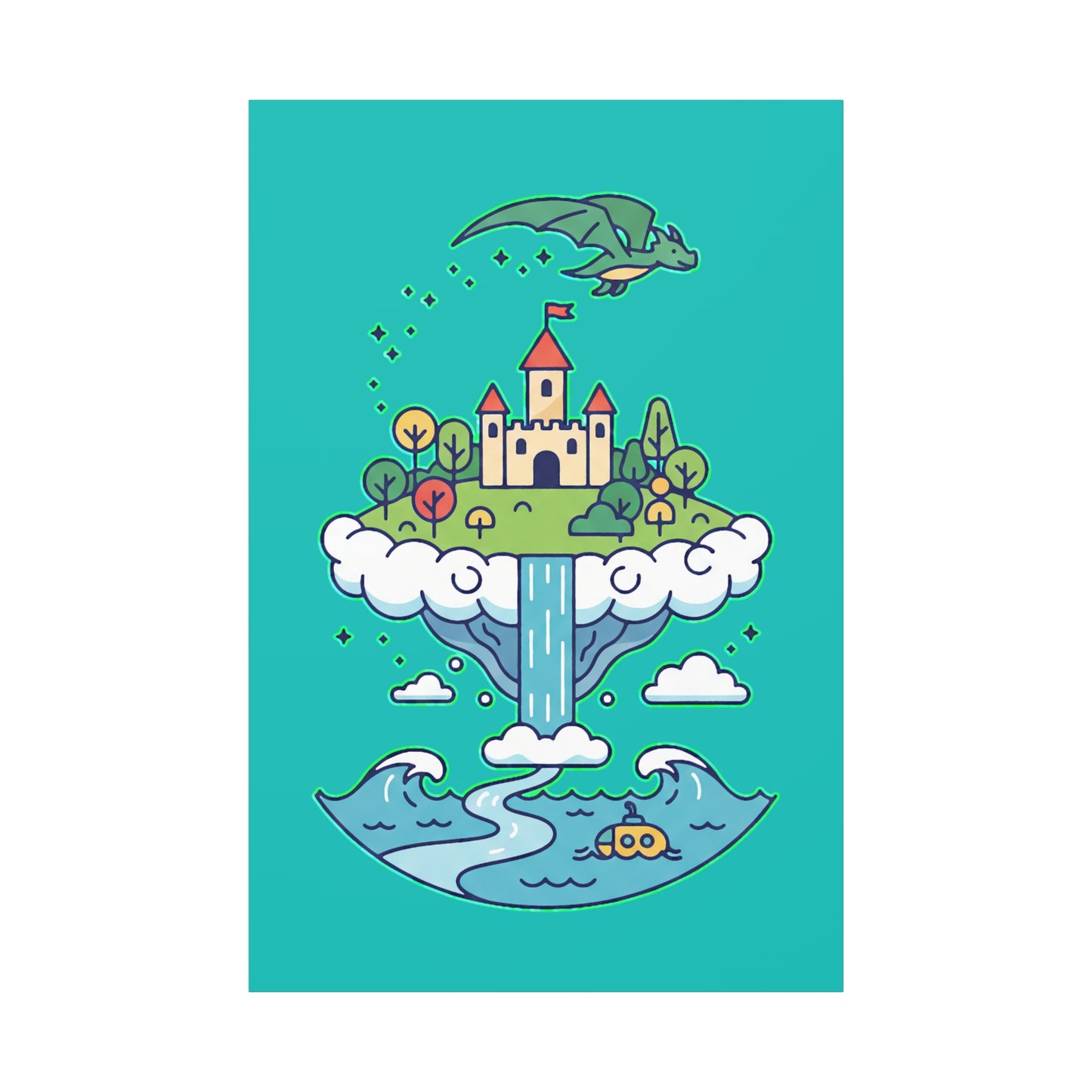 Floating Castle Dragon - Magical Fantasy Island - Canvas