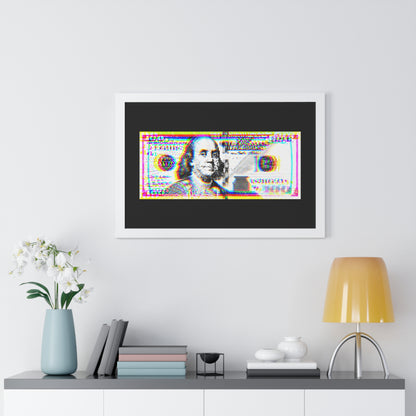 100 Dollars Bill - Neon Color Explosion - Framed Poster