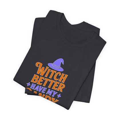Halloween Witch Candy Tee, Funny Halloween Shirt, Unisex Halloween T-Shirt, Casual Fall Apparel, Trick or Treat Outfit