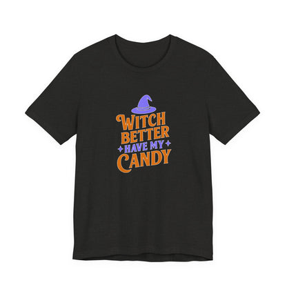 Halloween Witch Candy Tee, Funny Halloween Shirt, Unisex Halloween T-Shirt, Casual Fall Apparel, Trick or Treat Outfit