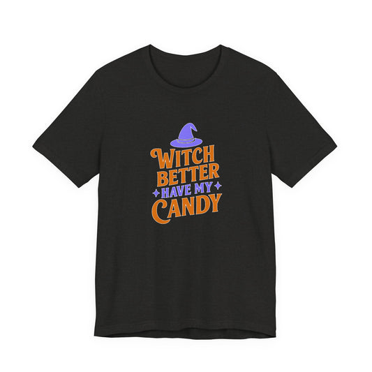 Halloween Witch Candy Tee, Funny Halloween Shirt, Unisex Halloween T-Shirt, Casual Fall Apparel, Trick or Treat Outfit