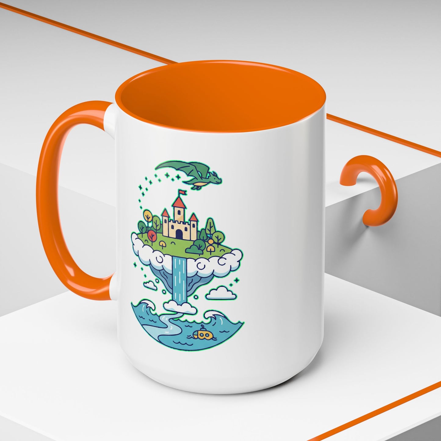 Floating Castle Dragon - Magical Fantasy Island - Color Accent Mug