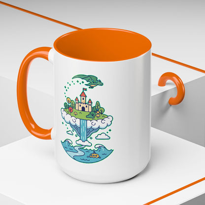Floating Castle Dragon - Magical Fantasy Island - Color Accent Mug