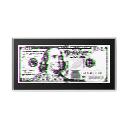 100 Dollars Bill - Green/Magenta Glitch - Framed Canvas