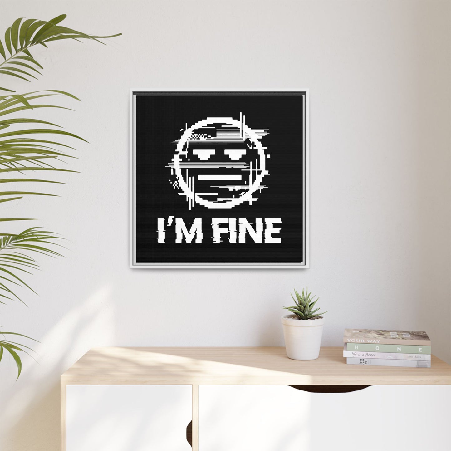 I’m Fine Glitched Smiley - Framed Canvas