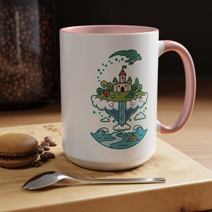 Floating Castle Dragon - Magical Fantasy Island - Color Accent Mug