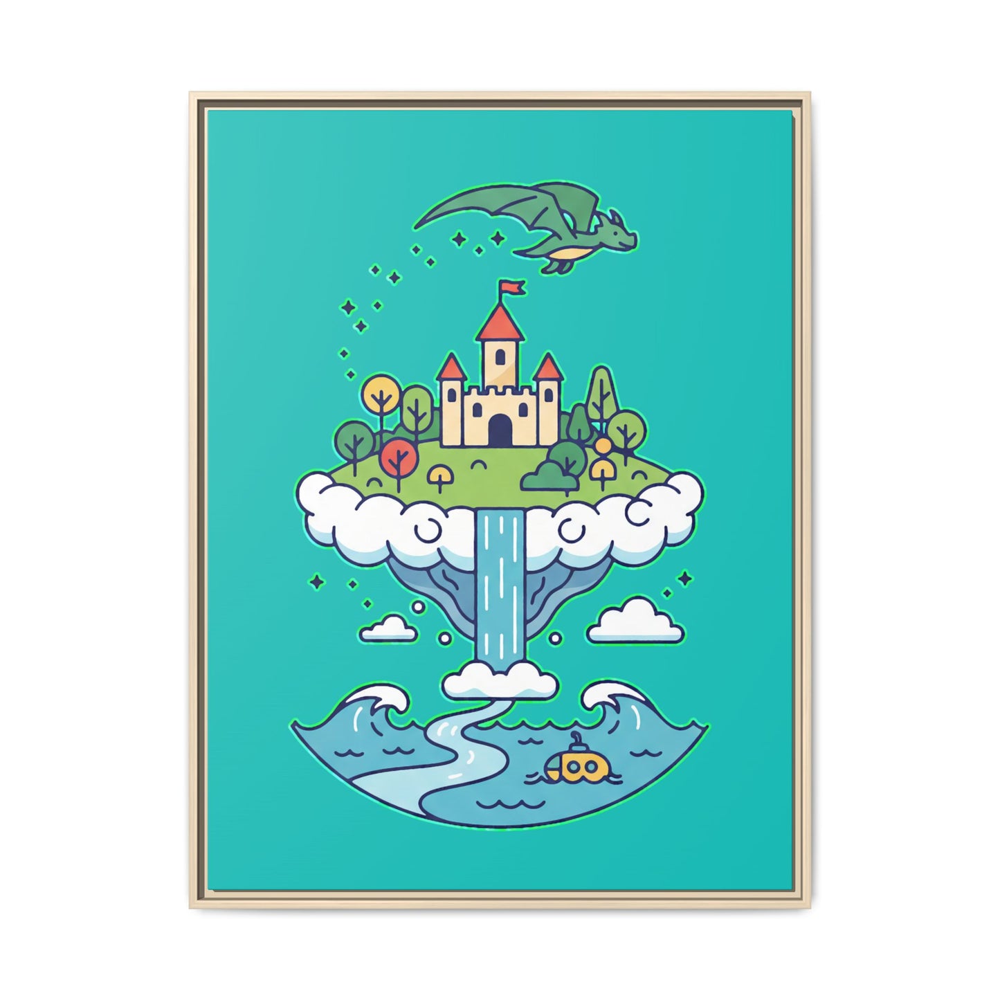 Floating Castle Dragon - Magical Fantasy Island - Framed Canvas