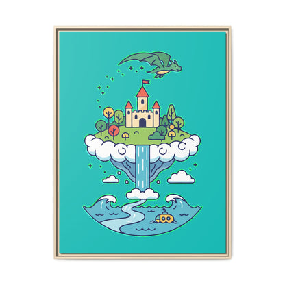 Floating Castle Dragon - Magical Fantasy Island - Framed Canvas