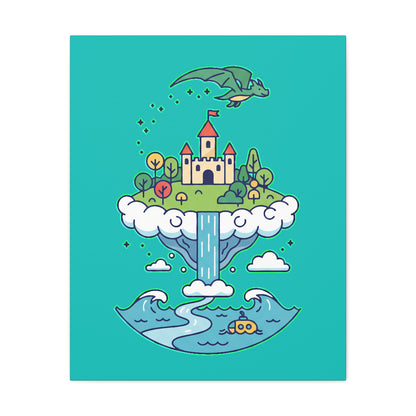 Floating Castle Dragon - Magical Fantasy Island - Canvas