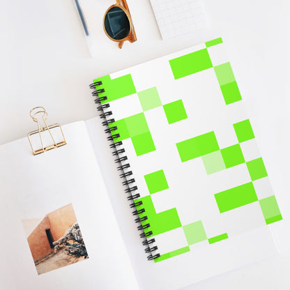 Lime Green Pixel Grid - Spiral Notebook