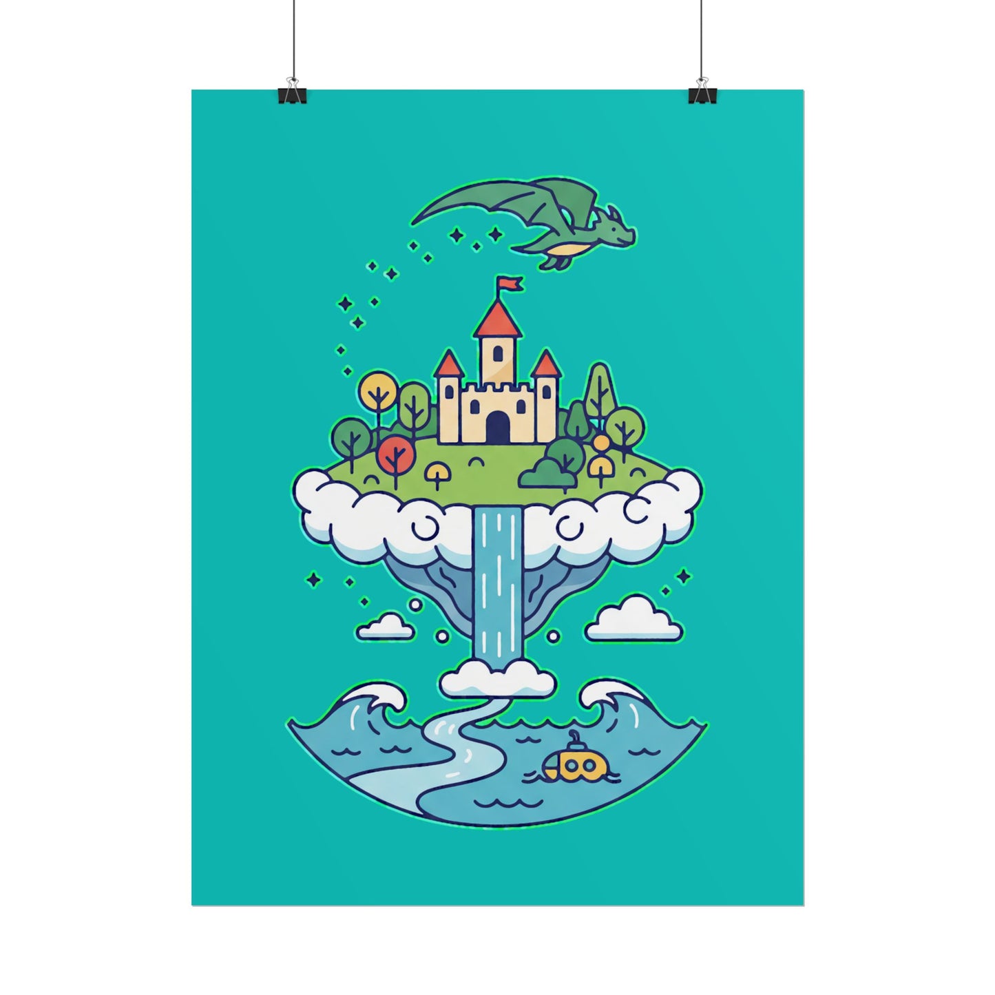 Floating Castle Dragon - Magical Fantasy Island - Poster