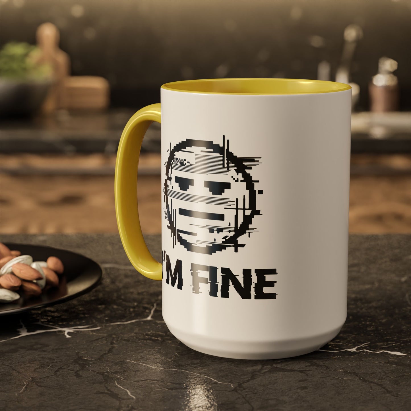 I’m Fine Glitched Smiley - Color Accent Mug