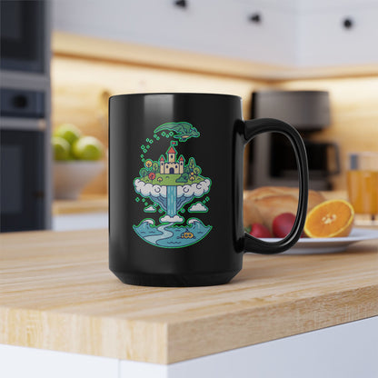 Floating Castle Dragon - Magical Fantasy Island - Black Mug