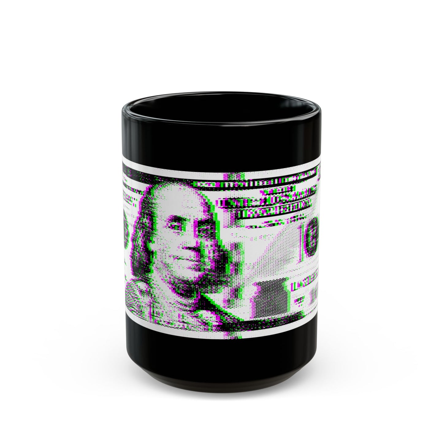 100 Dollars Bill - Green/Magenta Glitch - Black Mug