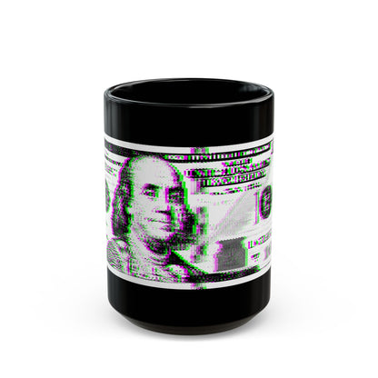 100 Dollars Bill - Green/Magenta Glitch - Black Mug