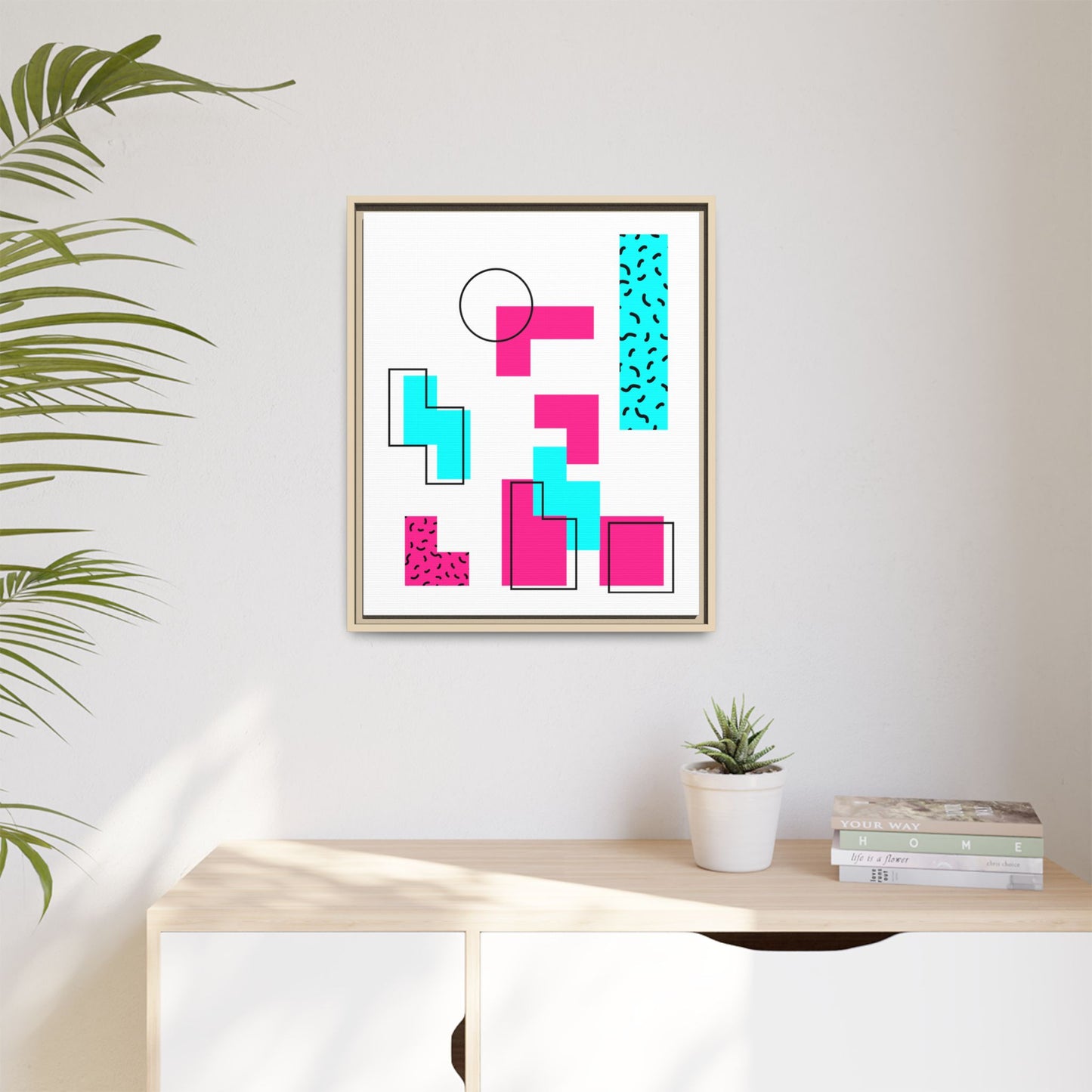 Retro Geometric Vibes - Framed Canvas