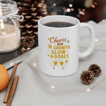 Cheers to Growth Ceramic Mug, Motivational Cup, Self-Improvement Gift, Office Mug, Inspirational Drinkware, Goal-Setting