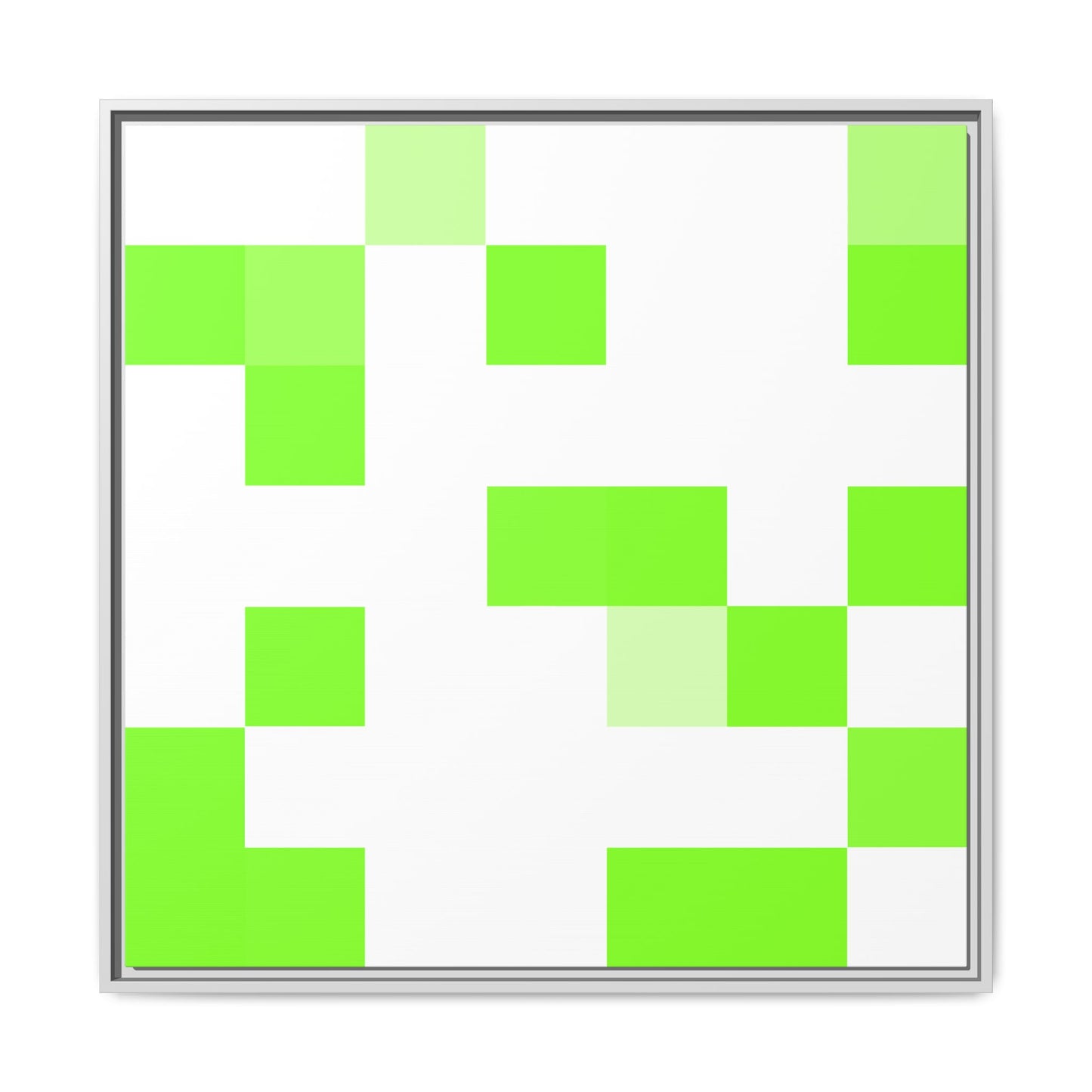 Lime Green Pixel Grid - Framed Canvas