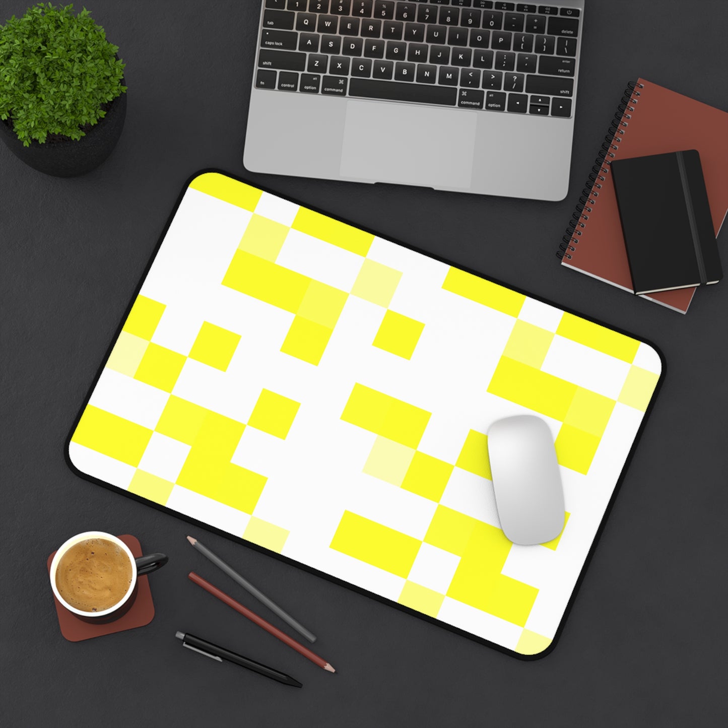 Yellow Pixel Grid - Desk Mat