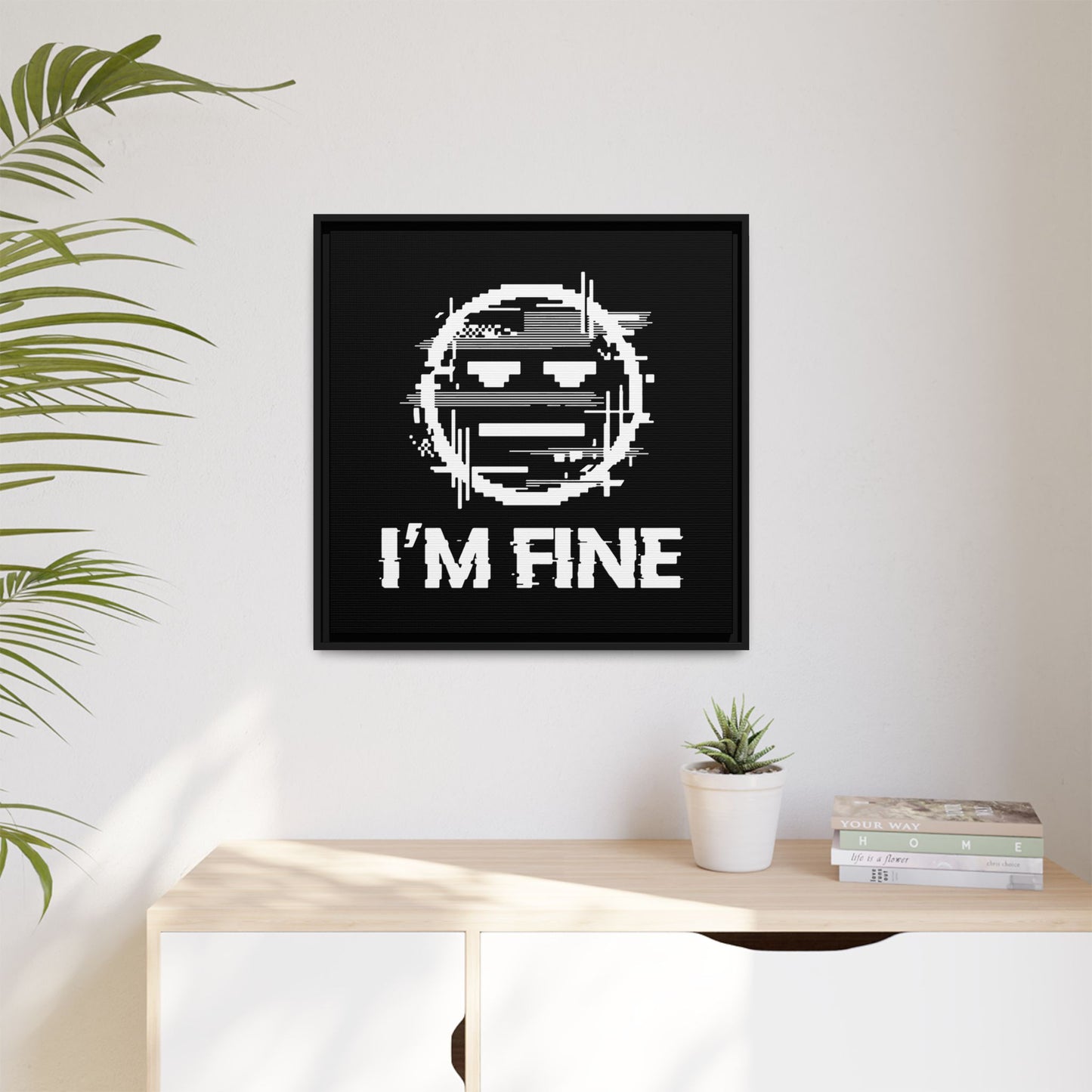 I’m Fine Glitched Smiley - Framed Canvas