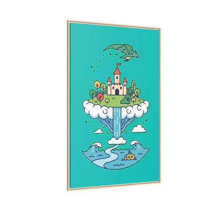 Floating Castle Dragon - Magical Fantasy Island - Framed Canvas