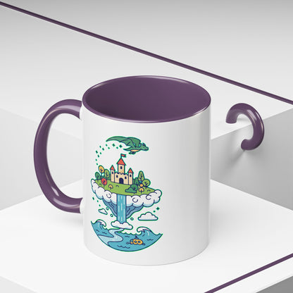 Floating Castle Dragon - Magical Fantasy Island - Color Accent Mug