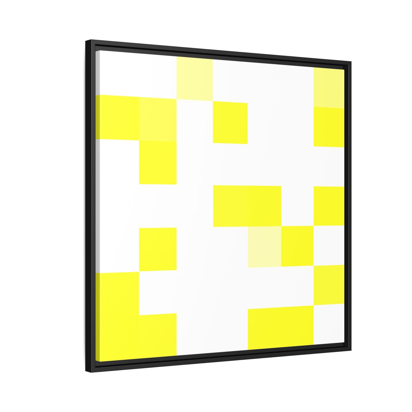 Yellow Pixel Grid - Framed Canvas