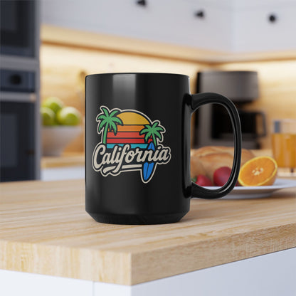 California Vibe Black Mug, Surfing Coffee Cup, Beach Lover Gift, Tropical Home Decor, Summer Drinkware, Gift for Surfers