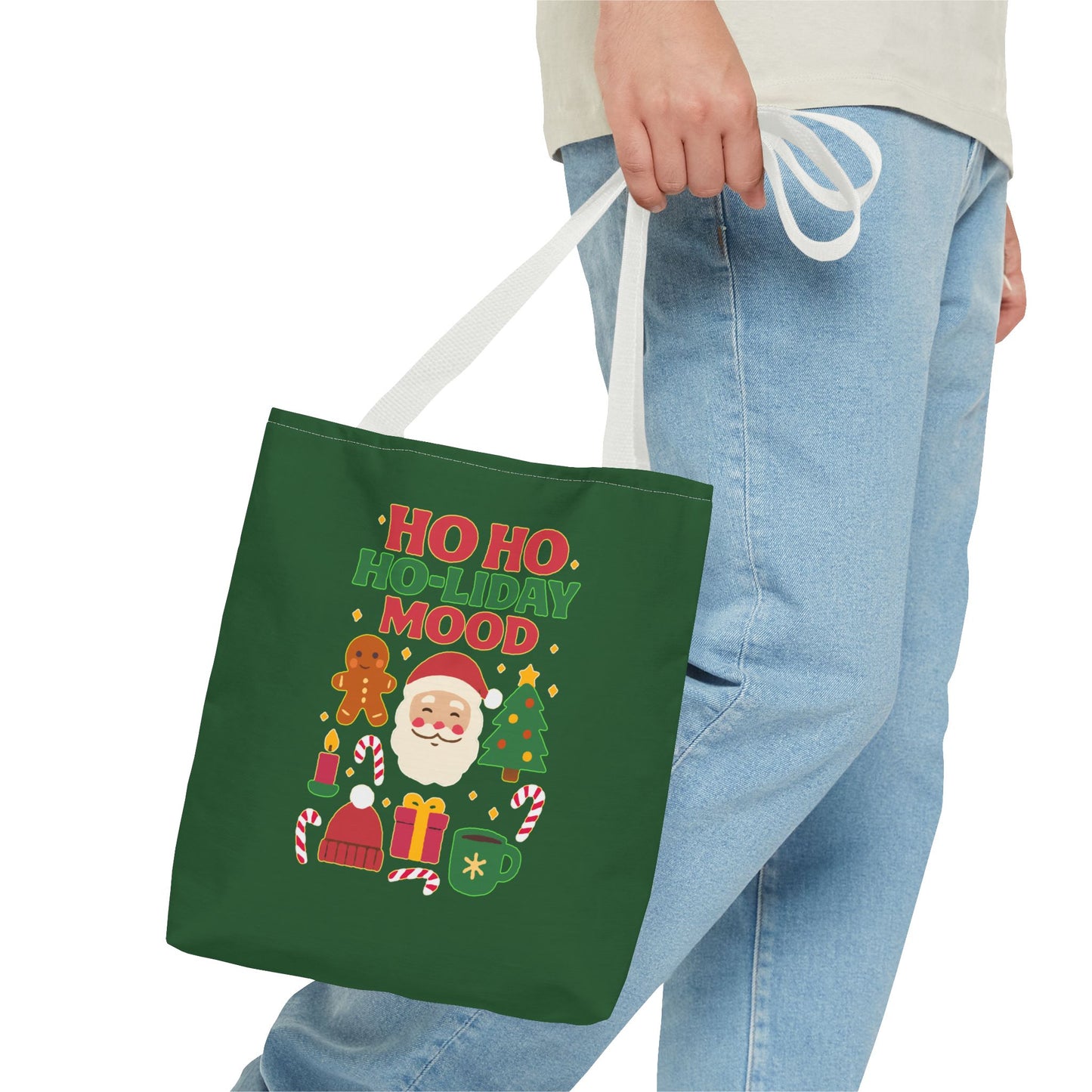Festive Holiday Tote Bag, Christmas Bag, Santa Gift Bag, Ho Ho Ho Mood, Seasonal Shopping Tote, Cute Winter Accessory