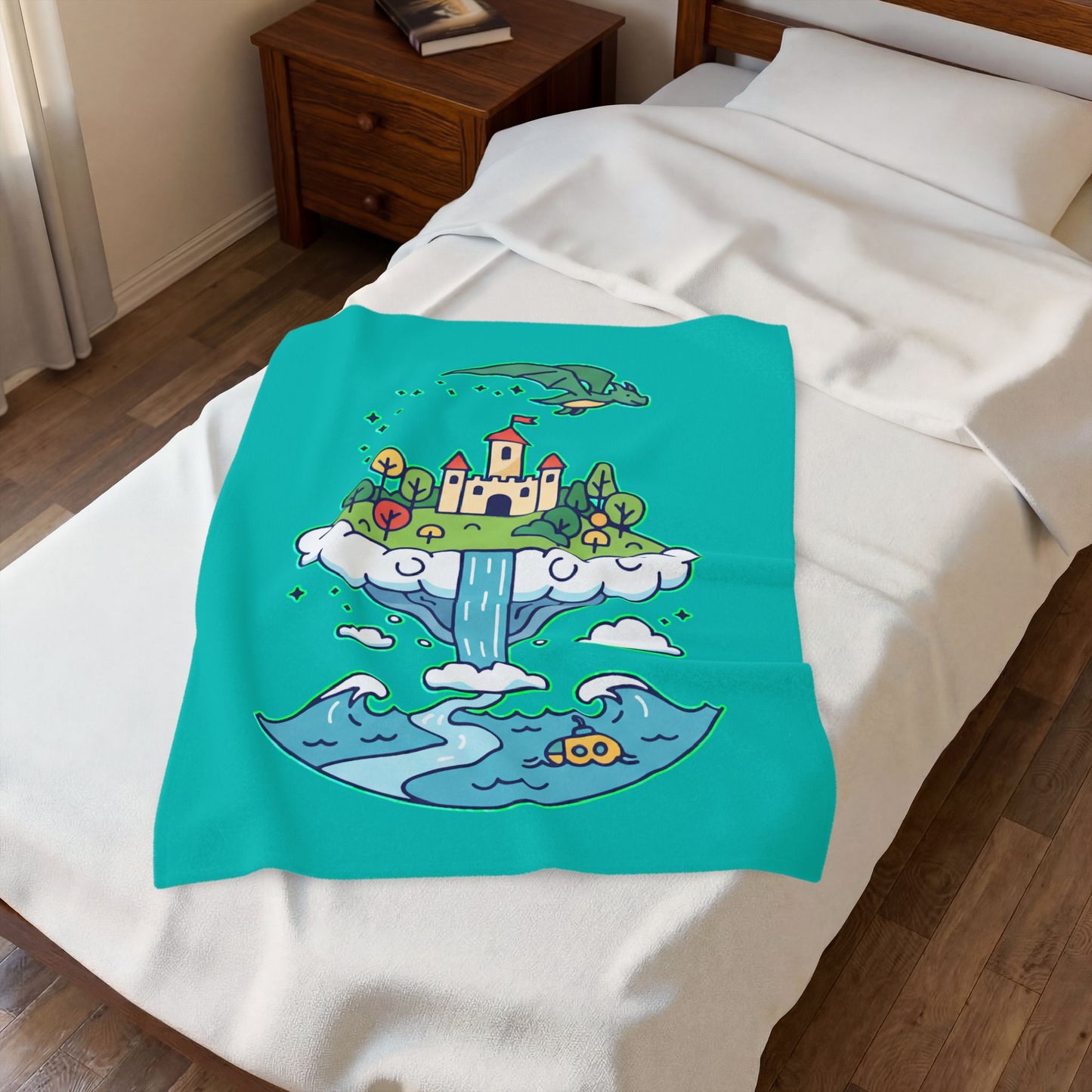 Floating Castle Dragon - Magical Fantasy Island - Plush Blanket