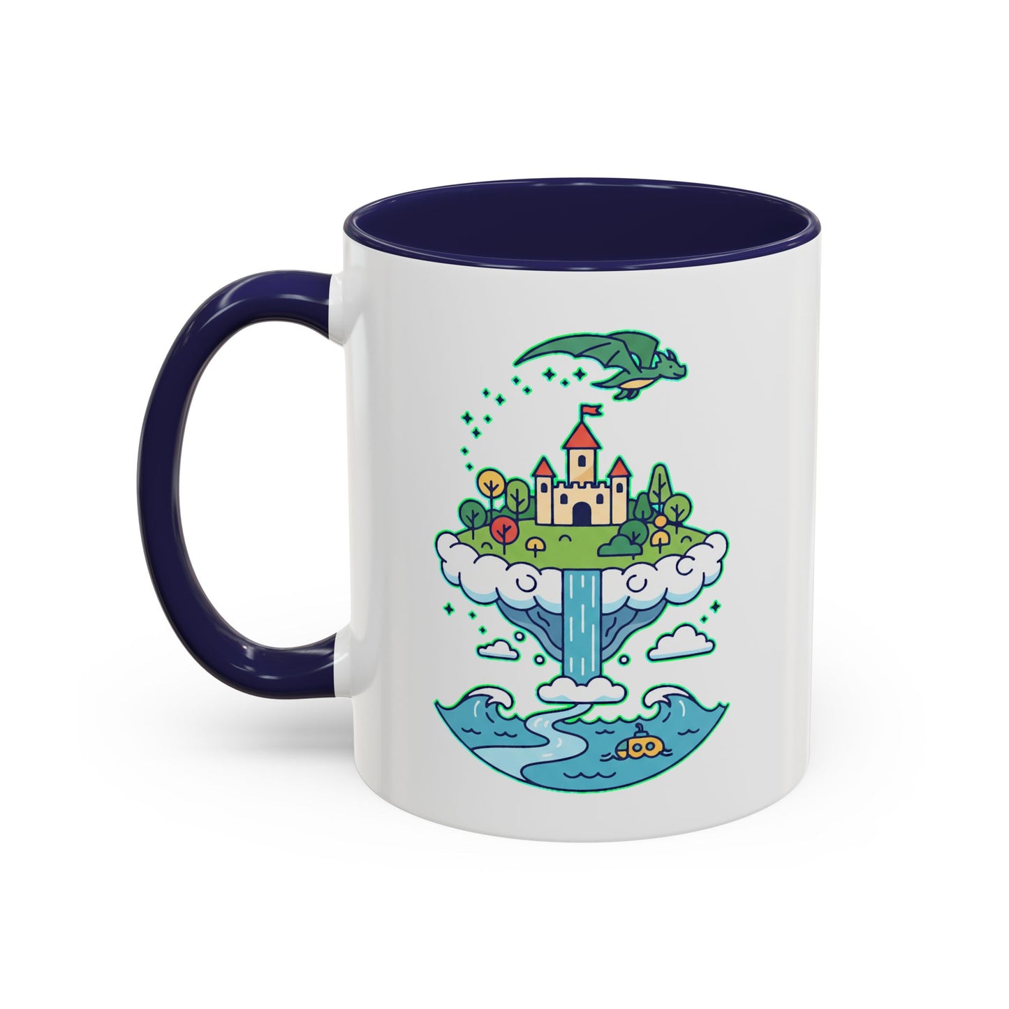 Floating Castle Dragon - Magical Fantasy Island - Color Accent Mug