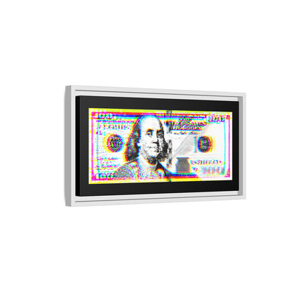 100 Dollars Bill - Neon Color Explosion - Framed Canvas