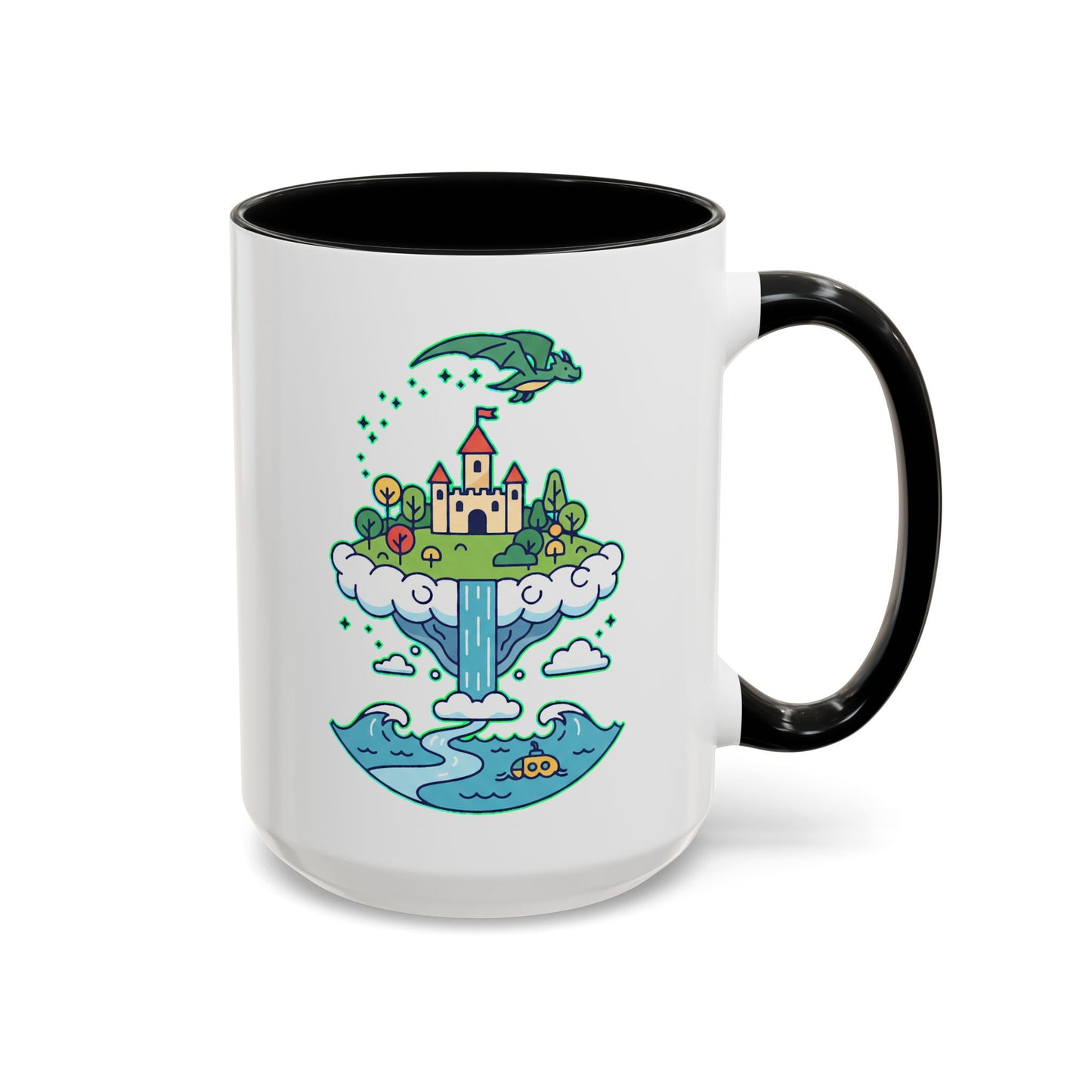 Floating Castle Dragon - Magical Fantasy Island - Color Accent Mug