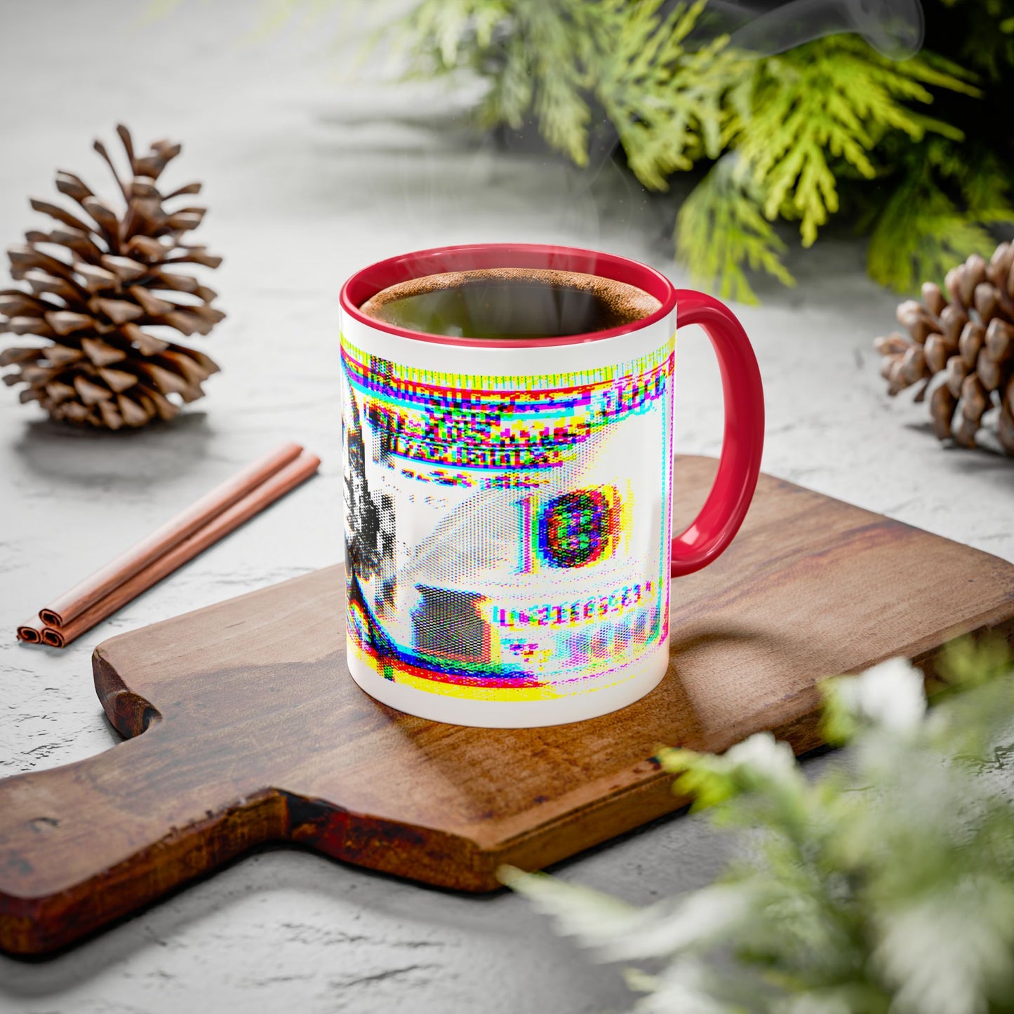 100 Dollars Bill - Neon Color Explosion - Color Accent Mug