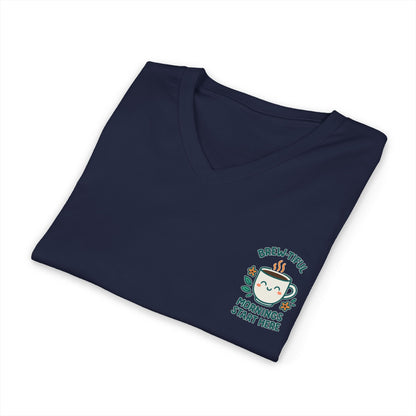 Brew-tiful Mornings Start Here - V-Neck Tee