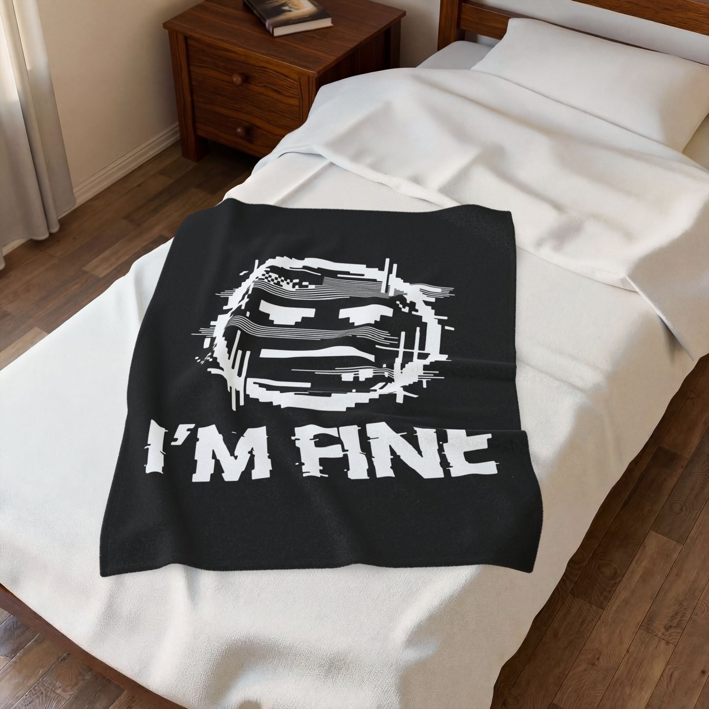 I’m Fine Glitched Smiley - Plush Blanket