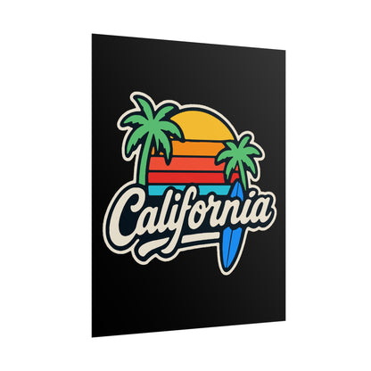 California Surf Vibes Rolled Poster, Beach Decor, Wall Art, Summer Gift, California Love, Tropical Art Print