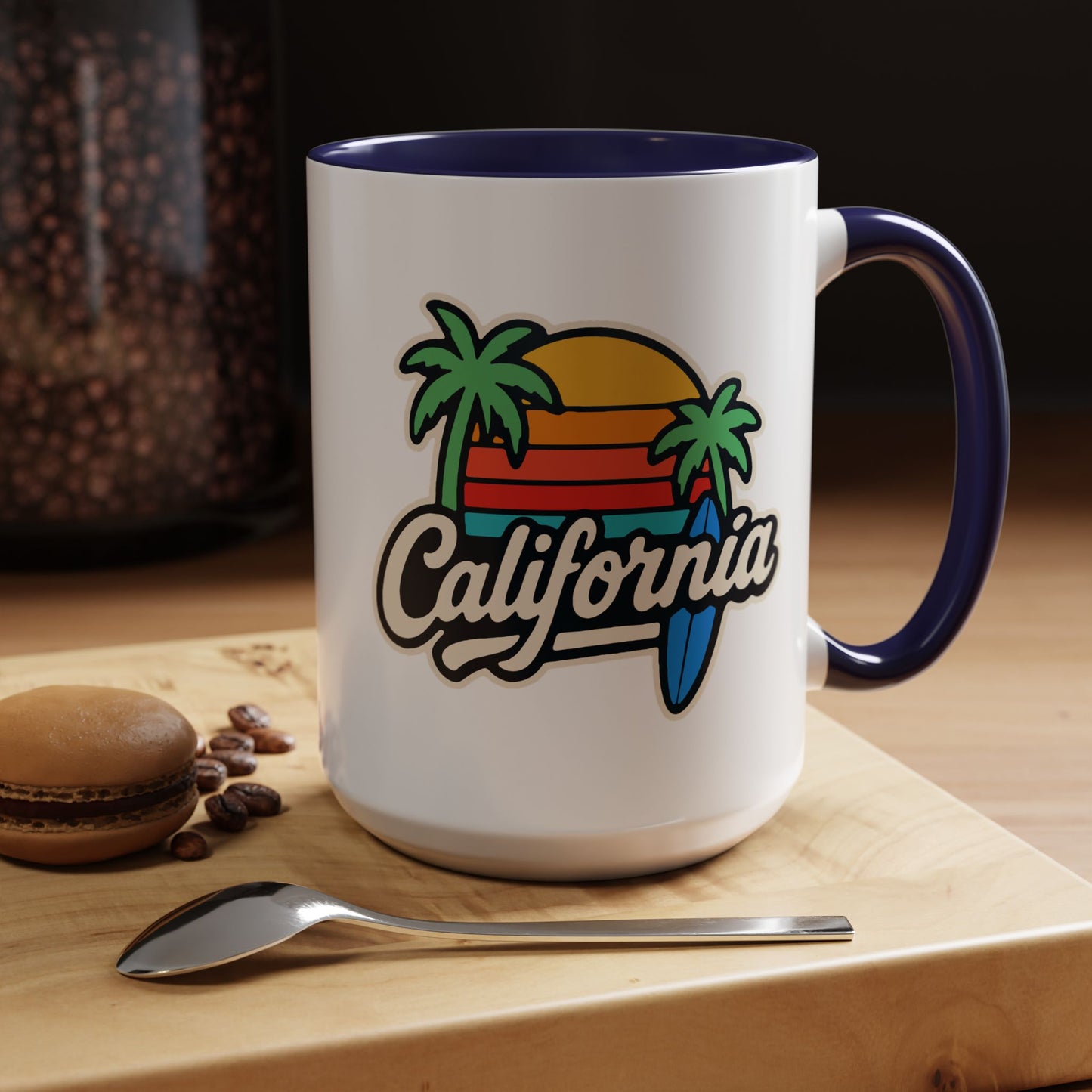 California Surf Vibes Accent Coffee Mug - Great for Beach Lovers, Gift for Surfers, Vacation Memento, Summer Collections, Retro Style