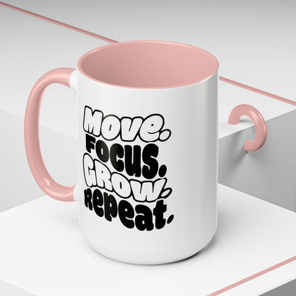 Move. Focus. Grow. Repeat. - Color Accent Mug