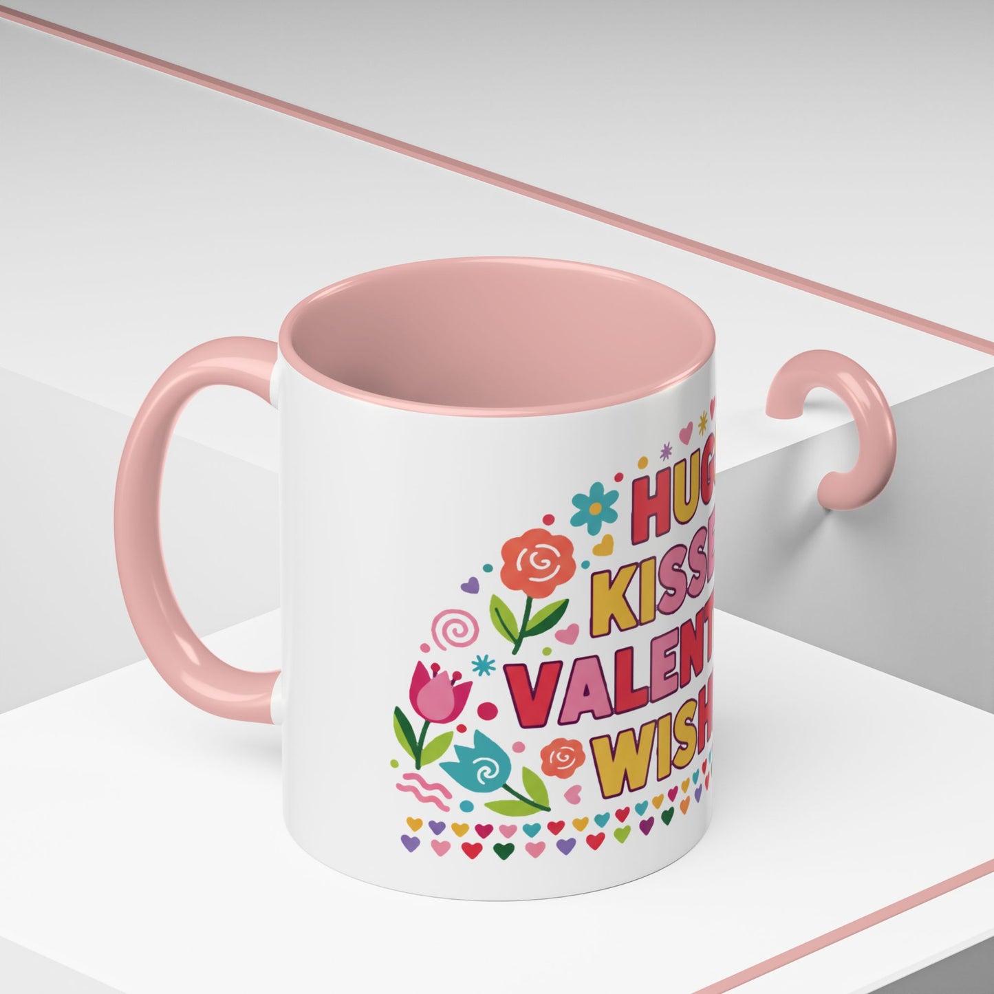 Hugs, Kisses & Valentine’s Wishes - Color Accent Mug