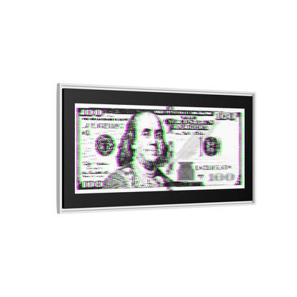 100 Dollars Bill - Green/Magenta Glitch - Framed Canvas