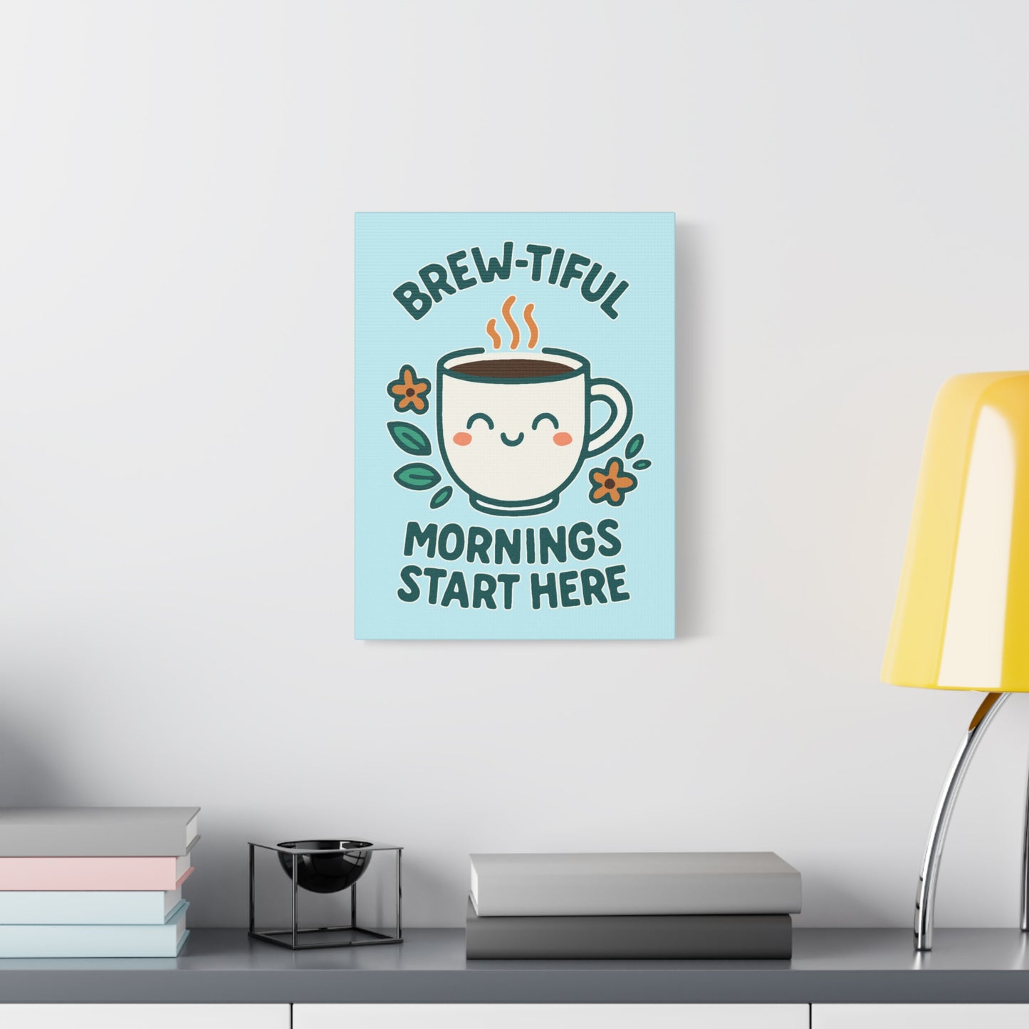 Canvas Wall Art, Brew-tiful Mornings Wall Decor, Coffee Lovers Gift, Kitchen Decoration, Cozy Home Art, Cute Canvas Print