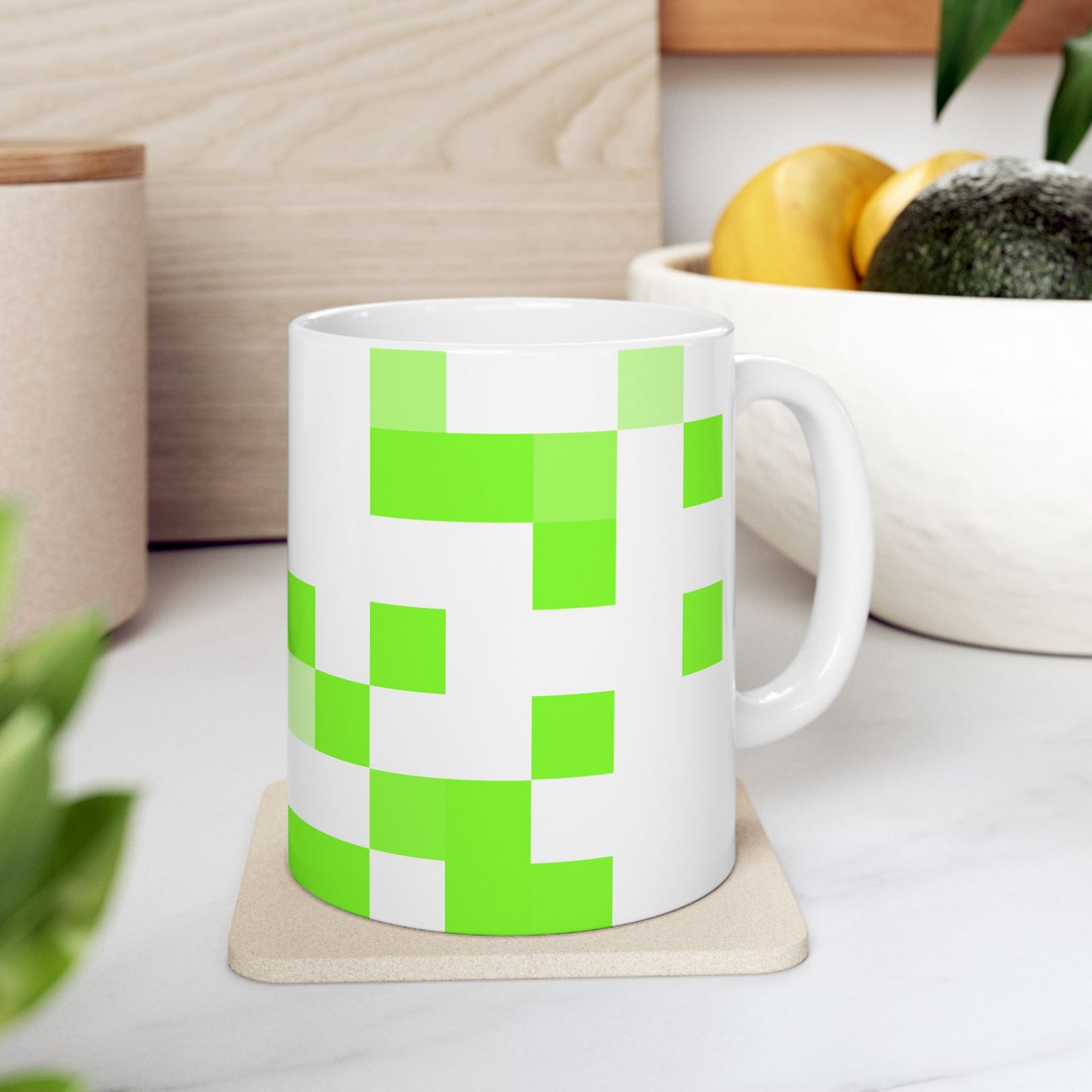 Lime Green Pixel Grid - Mug