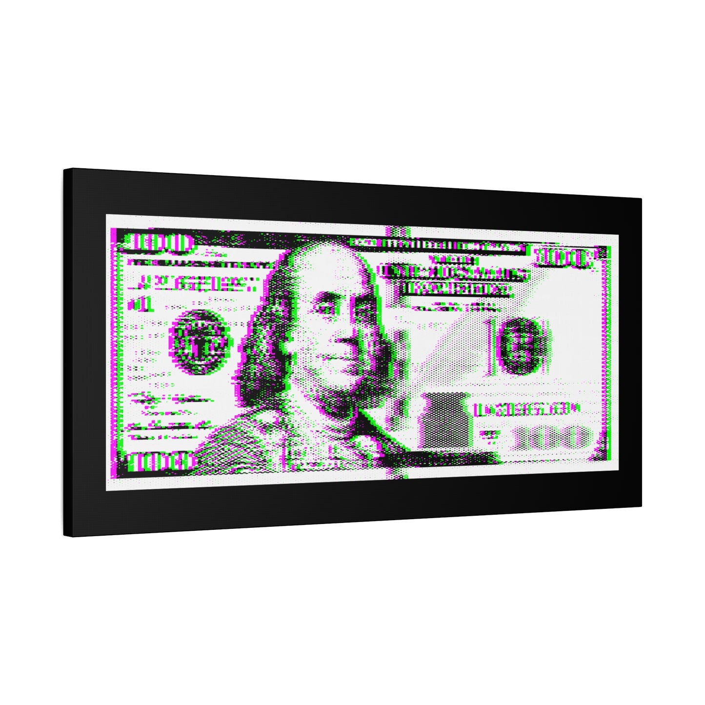 100 Dollars Bill - Green/Magenta Glitch - Canvas