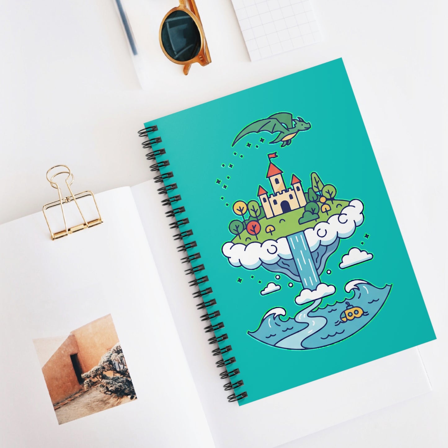 Floating Castle Dragon - Magical Fantasy Island - Spiral Notebook