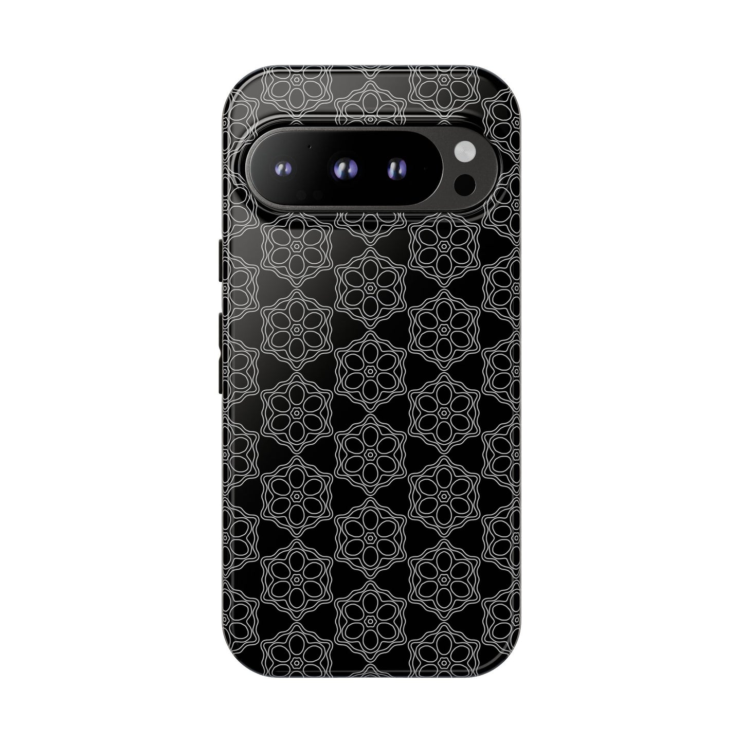 Geometric Pattern Phone Case, Dark Floral Case for Tough Protection, Stylish Smartphone Accessory, Gift for Tech Lovers, Trendy Mobile Cover