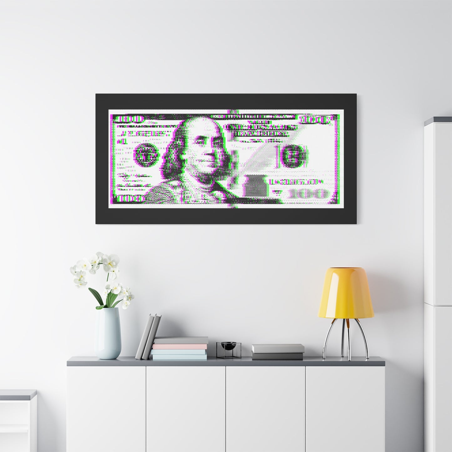 100 Dollars Bill - Green/Magenta Glitch - Canvas