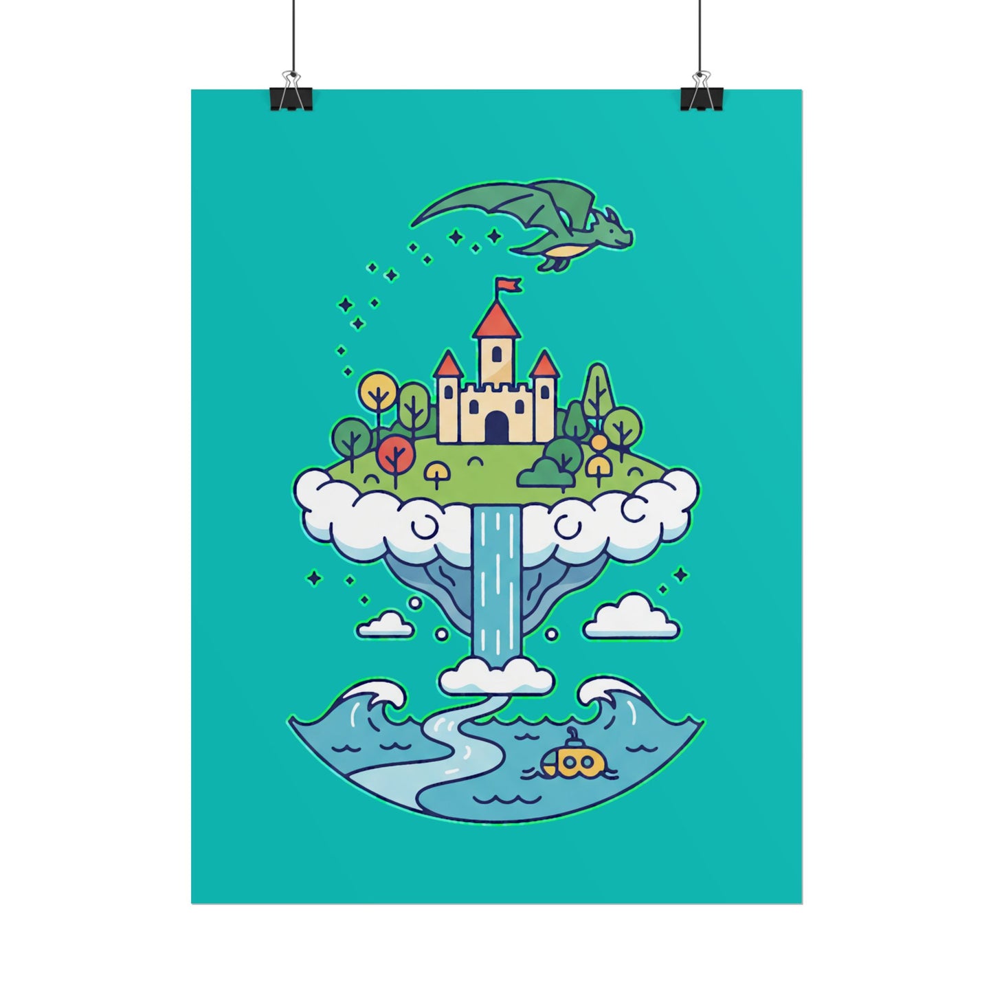 Floating Castle Dragon - Magical Fantasy Island - Poster
