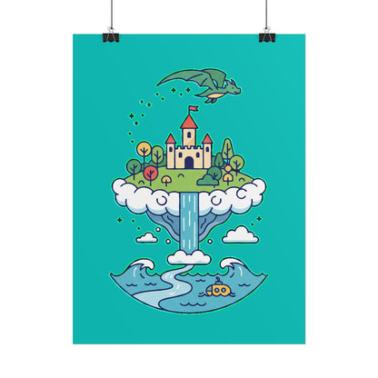 Floating Castle Dragon - Magical Fantasy Island - Poster