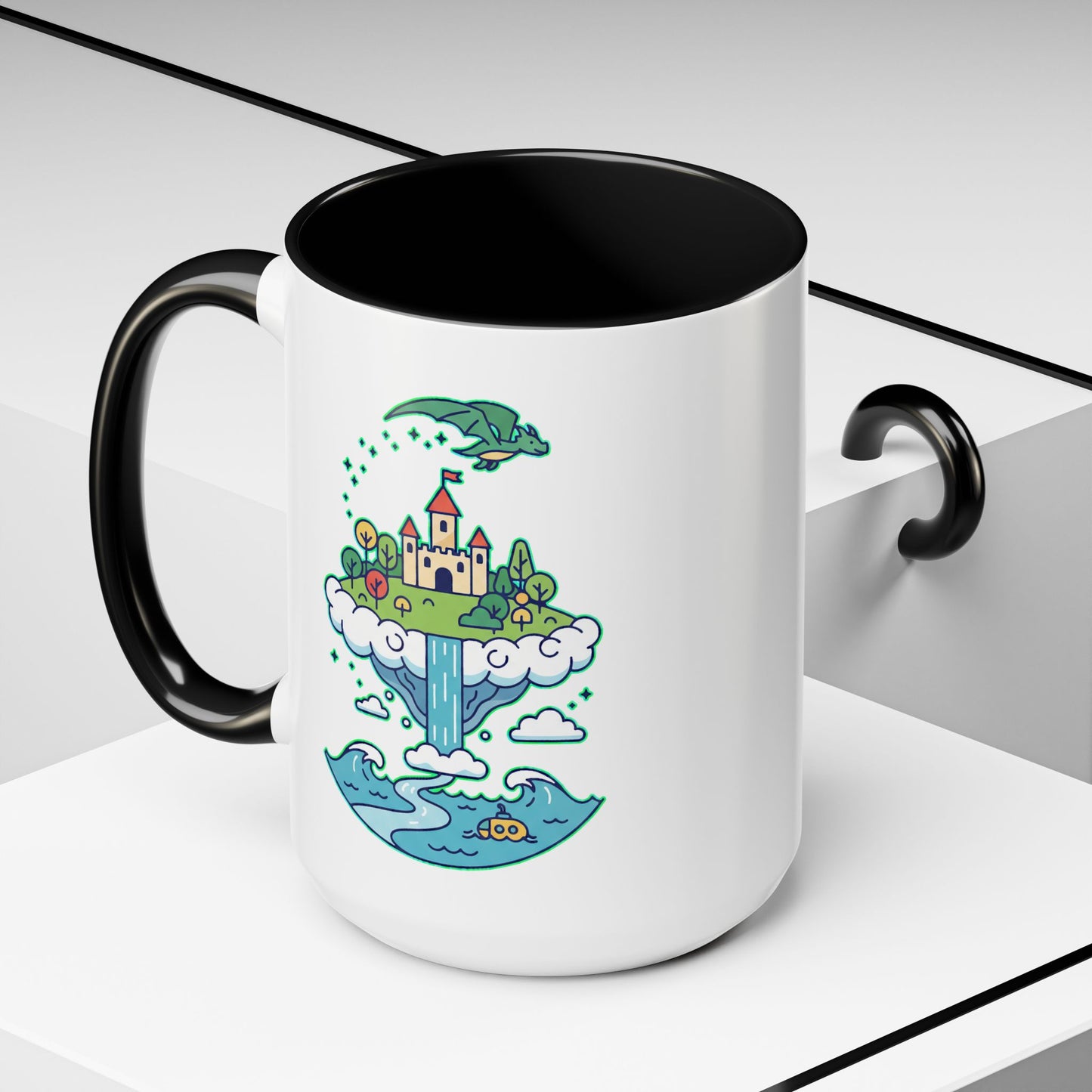 Floating Castle Dragon - Magical Fantasy Island - Color Accent Mug